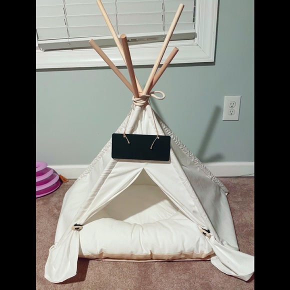 Pet Teepee Dog Tent House Cat Bed with Thick Canvas Cushion - Picture 2 of 4